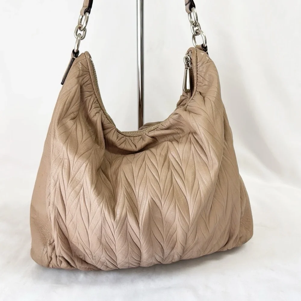 Coach Taupe Quilted Leather Hobo Bag with Silver Hardware